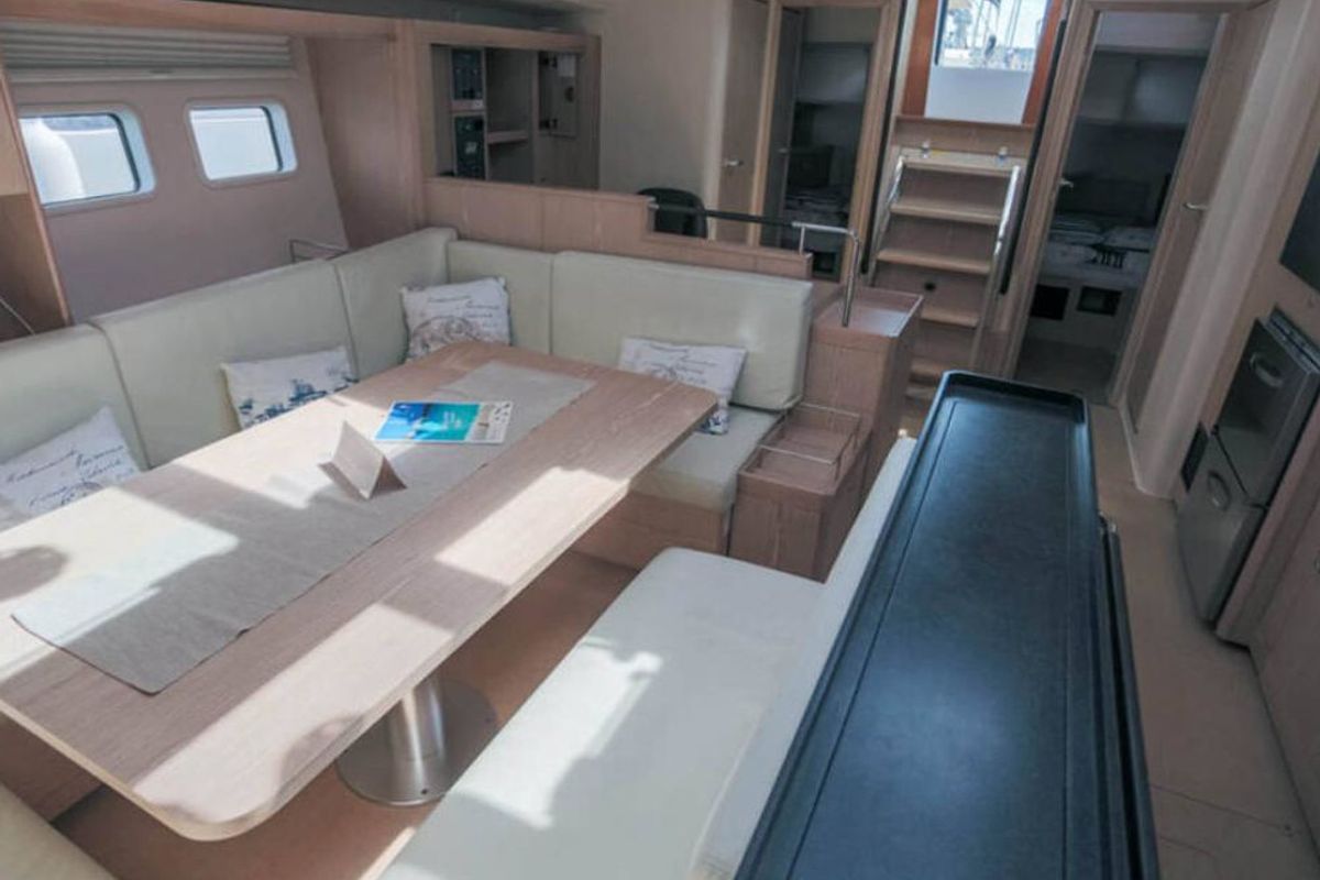 Salon of Solan, a Hanse Yachts Hanse 575 sailboat at Lavreotiki Municipal Unit, Greece