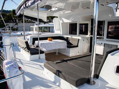 Deck of Anja I, a Lagoon 450 Fly catamaran at Općina Rogoznica, Croatia