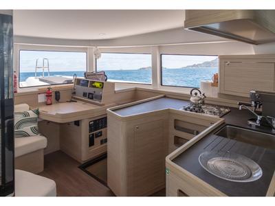 Salon of Athena Pearl, a Lagoon 42 catamaran at Eden Island Marina, Seychelles