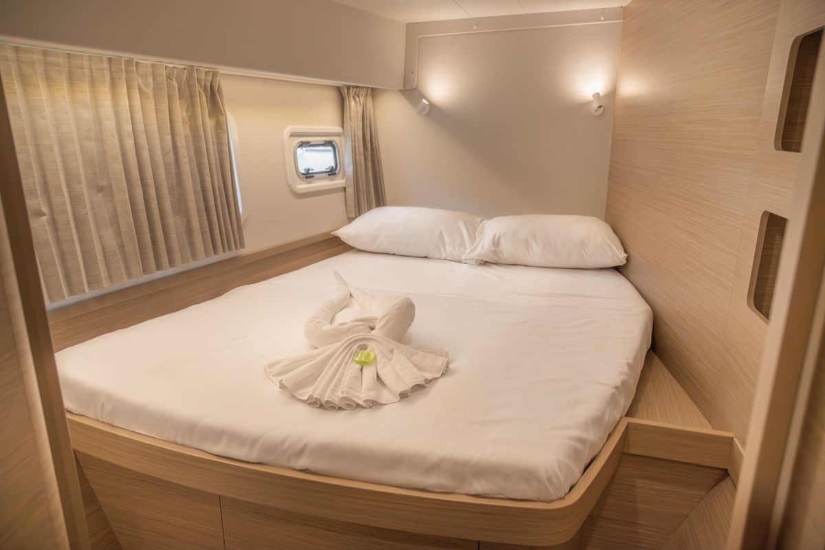 Cabin on Athena Pearl, a Lagoon 42 catamaran at Eden Island Marina, Seychelles