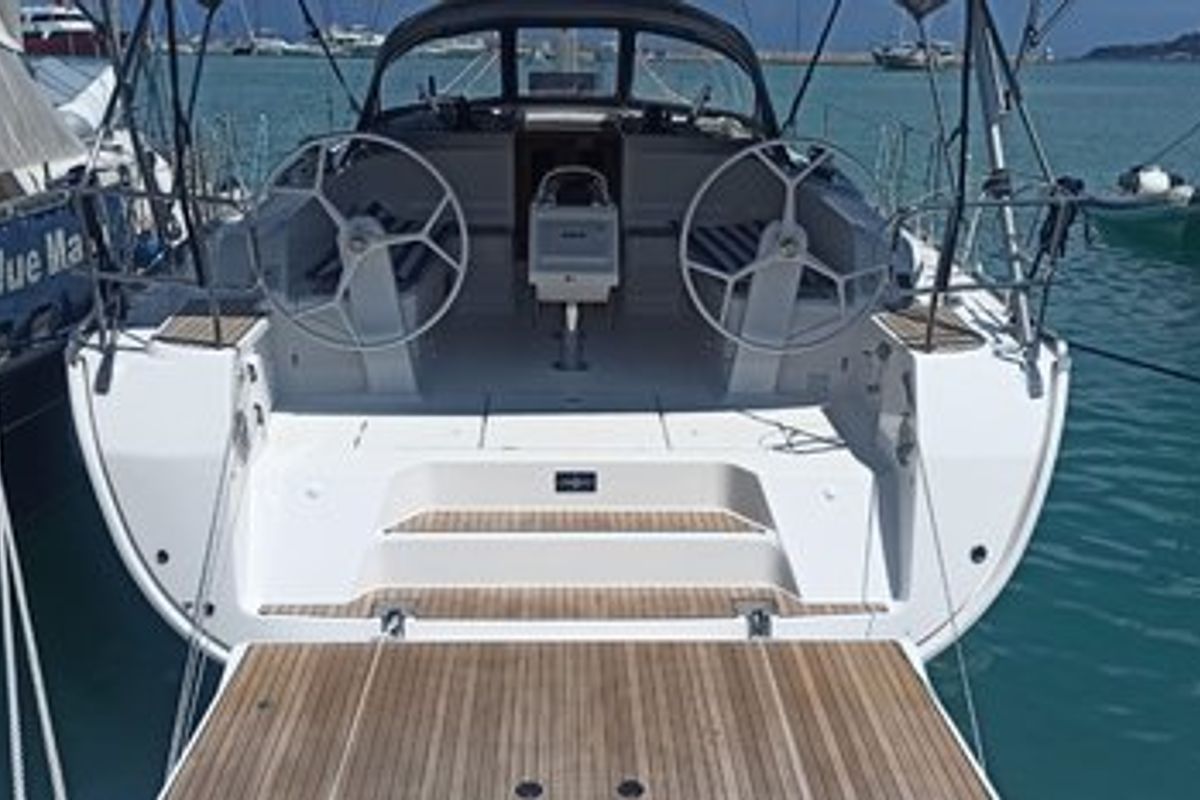 Cockpit of Metis, a Bavaria Cruiser 46 sailboat at Bodrum, Turkey