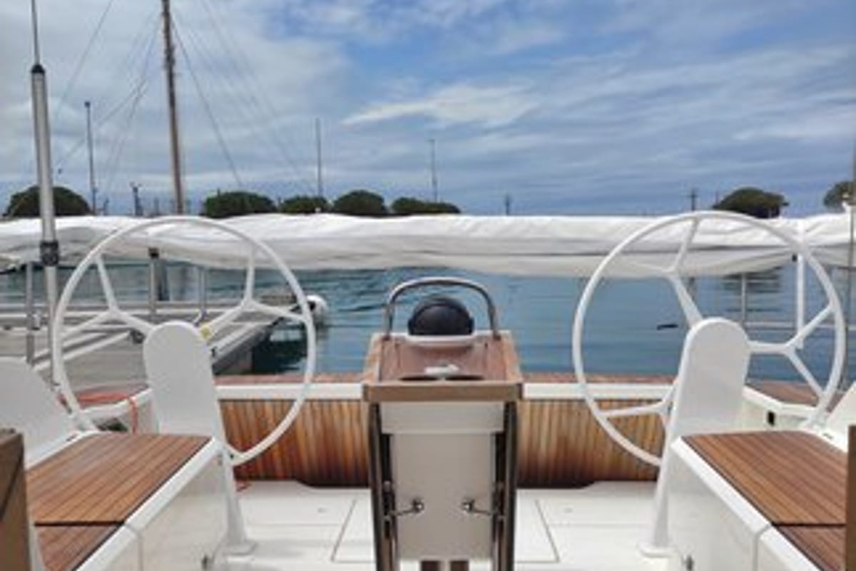 Cockpit of Metis, a Bavaria Cruiser 46 sailboat at Bodrum, Turkey