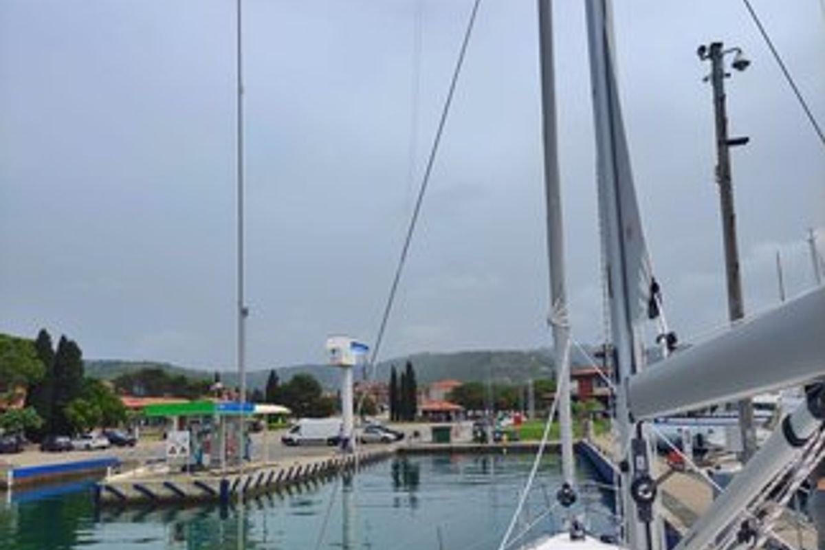 Exterior view of Metis, a Bavaria Cruiser 46 sailboat at Bodrum, Turkey
