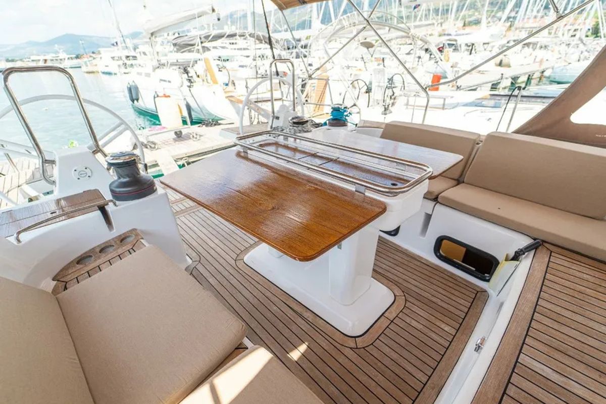 Cockpit of Cupcake, a Elan Impression 50 sailboat at Grad Šibenik, Croatia