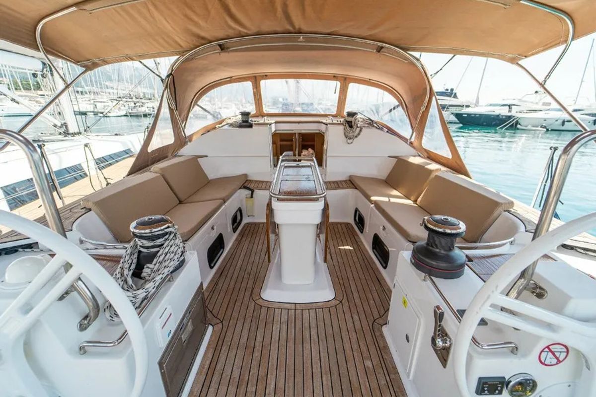Cockpit of Cupcake, a Elan Impression 50 sailboat at Grad Šibenik, Croatia