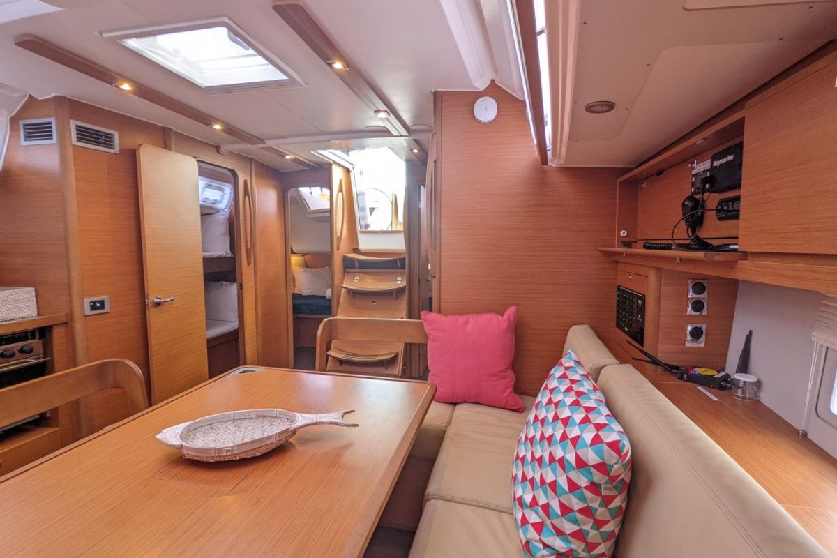 Salon of Hoosier Lady, a Dufour 430 sailboat at Road Town, British Virgin Islands