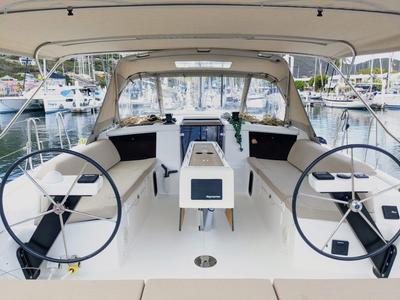 Cockpit of Hoosier Lady, a Dufour 430 sailboat at Road Town, British Virgin Islands