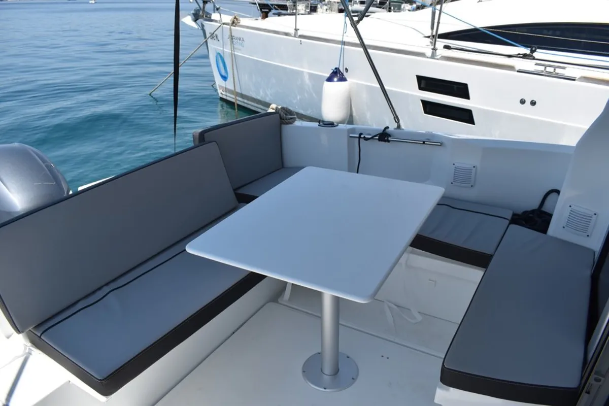 Deck of Posejdon, a Jeanneau Merry Fisher 795 motorboat at Mali Lošinj, Croatia