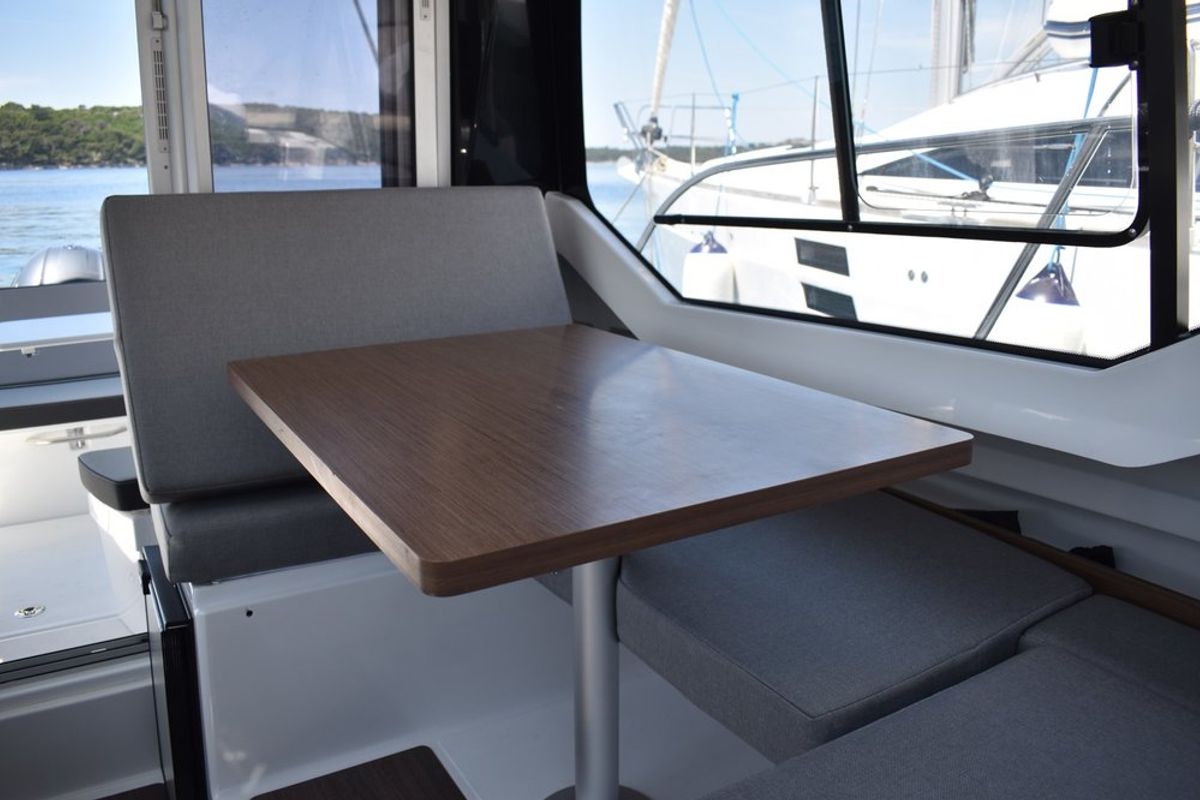Salon of Posejdon, a Jeanneau Merry Fisher 795 motorboat at Mali Lošinj, Croatia