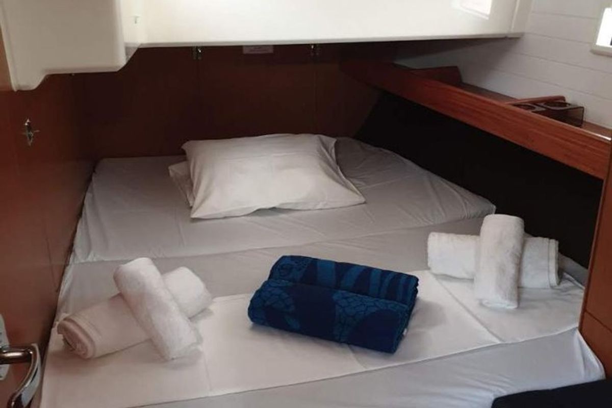Cabin on Aelia, a Bavaria Cruiser 46 sailboat at Municipal Unit of Nea Peramos, Greece