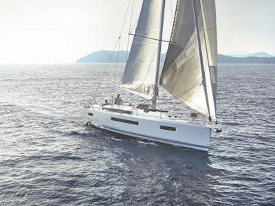 Exterior view of Agrippa, a Jeanneau Sun Odyssey 440 sailboat at Lavreotiki Municipal Unit, Greece