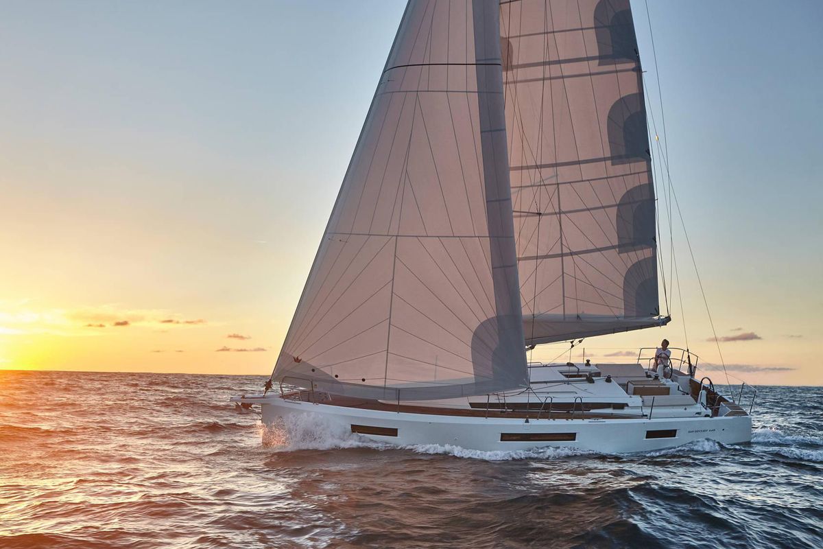 Exterior view of Agrippa, a Jeanneau Sun Odyssey 440 sailboat at Lavreotiki Municipal Unit, Greece