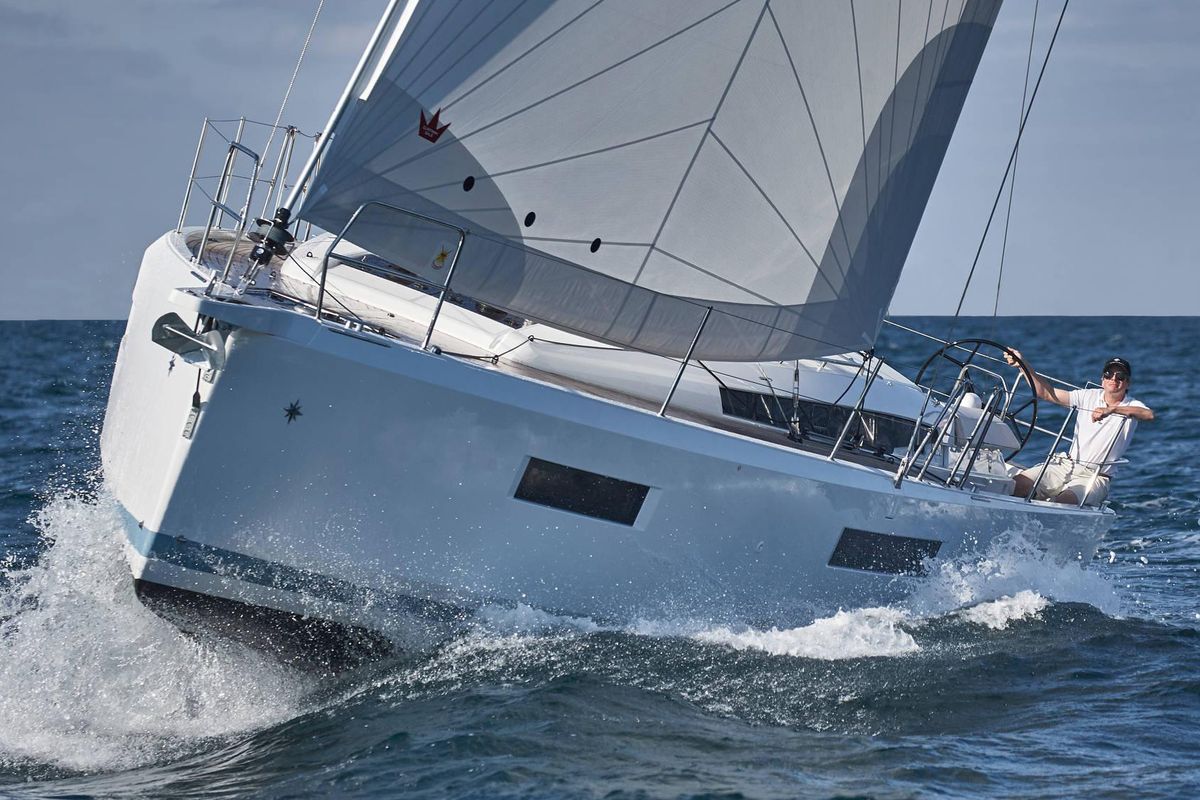 Exterior view of Agrippa, a Jeanneau Sun Odyssey 440 sailboat at Lavreotiki Municipal Unit, Greece