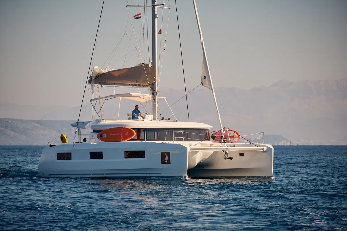 Exterior view of CONSTELLATION, a Lagoon 46 catamaran at Grad Trogir, Croatia