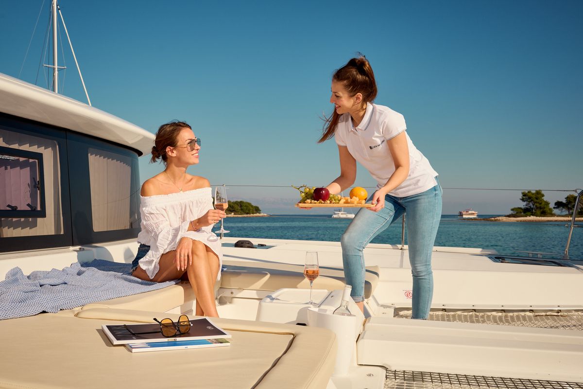 Deck of CONSTELLATION, a Lagoon 46 catamaran at Grad Trogir, Croatia