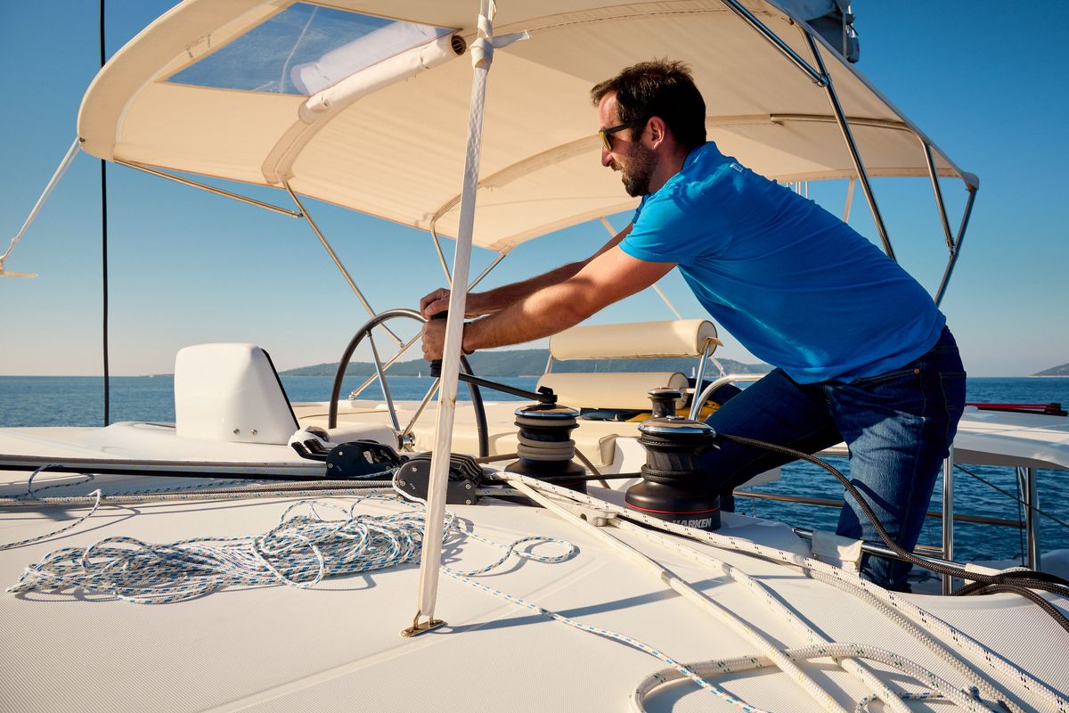 Cockpit of CONSTELLATION, a Lagoon 46 catamaran at Grad Trogir, Croatia