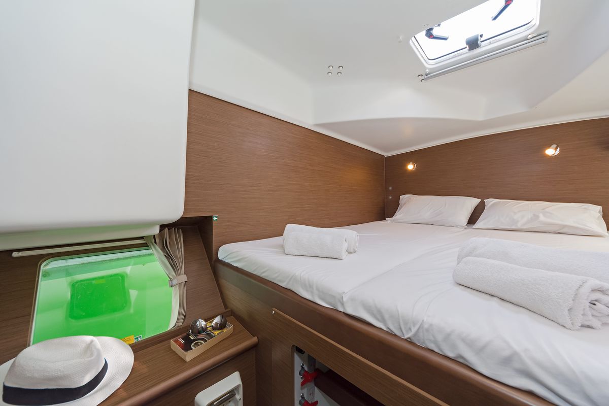 Cabin on Eleven, a Lagoon 380 catamaran at Gouvia, Greece