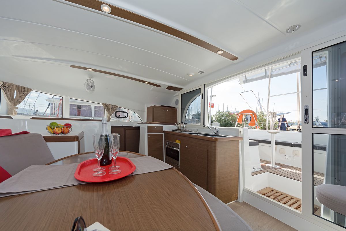 Galley of Eleven, a Lagoon 380 catamaran at Gouvia, Greece
