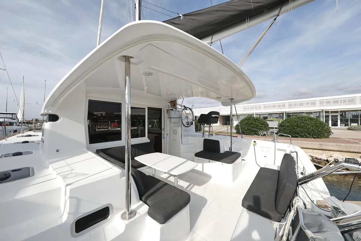 Deck of Blue Angel, a Lagoon 40 catamaran at Općina Sukošan, Croatia
