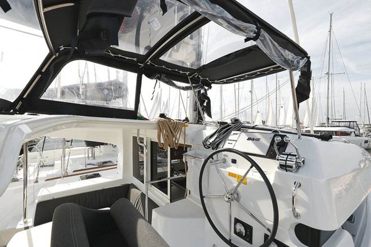Cockpit of Blue Angel, a Lagoon 40 catamaran at Općina Sukošan, Croatia