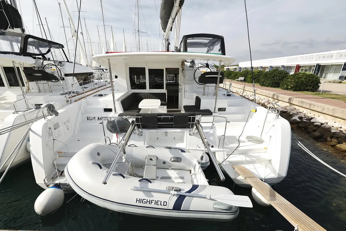 Deck of Blue Angel, a Lagoon 40 catamaran at Općina Sukošan, Croatia