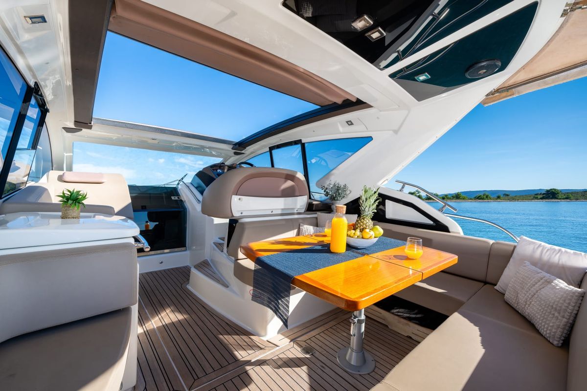 Deck of Brown Sugar, a Cranchi M44 HT yacht at Split, Croatia