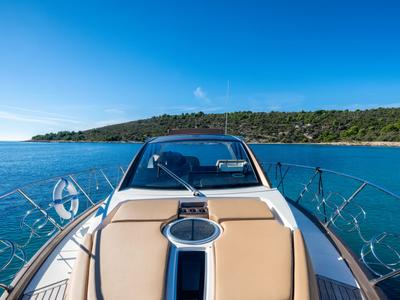 Deck of Brown Sugar, a Cranchi M44 HT yacht at Split, Croatia