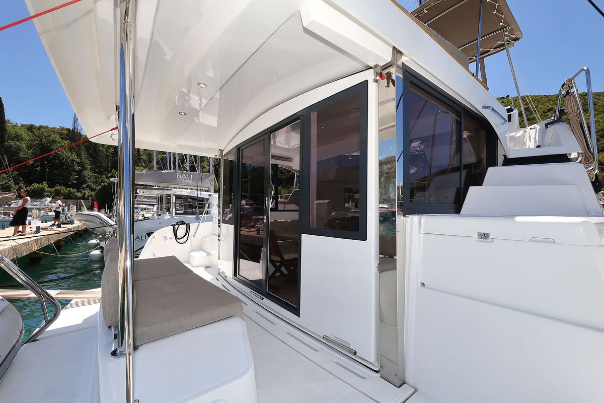Deck of Jenny, a Bali Catspace catamaran at Dubrovnik, Croatia