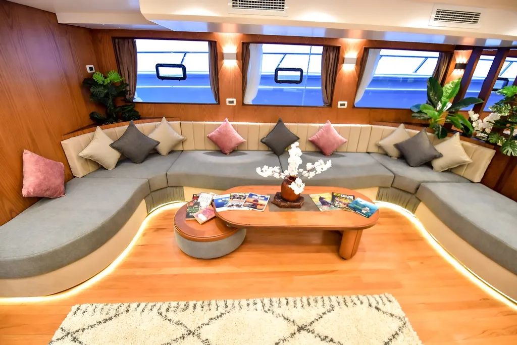 Salon of Bunk bed cabin lower deck 1, a Gulet Luxury Motor Yacht motorboat at Sharm El Sheikh, Egypt