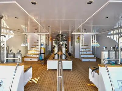 Deck of Bunk bed cabin lower deck 1, a Gulet Luxury Motor Yacht motorboat at Sharm El Sheikh, Egypt