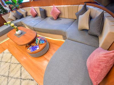 Salon of Bunk bed cabin lower deck 1, a Gulet Luxury Motor Yacht motorboat at Sharm El Sheikh, Egypt