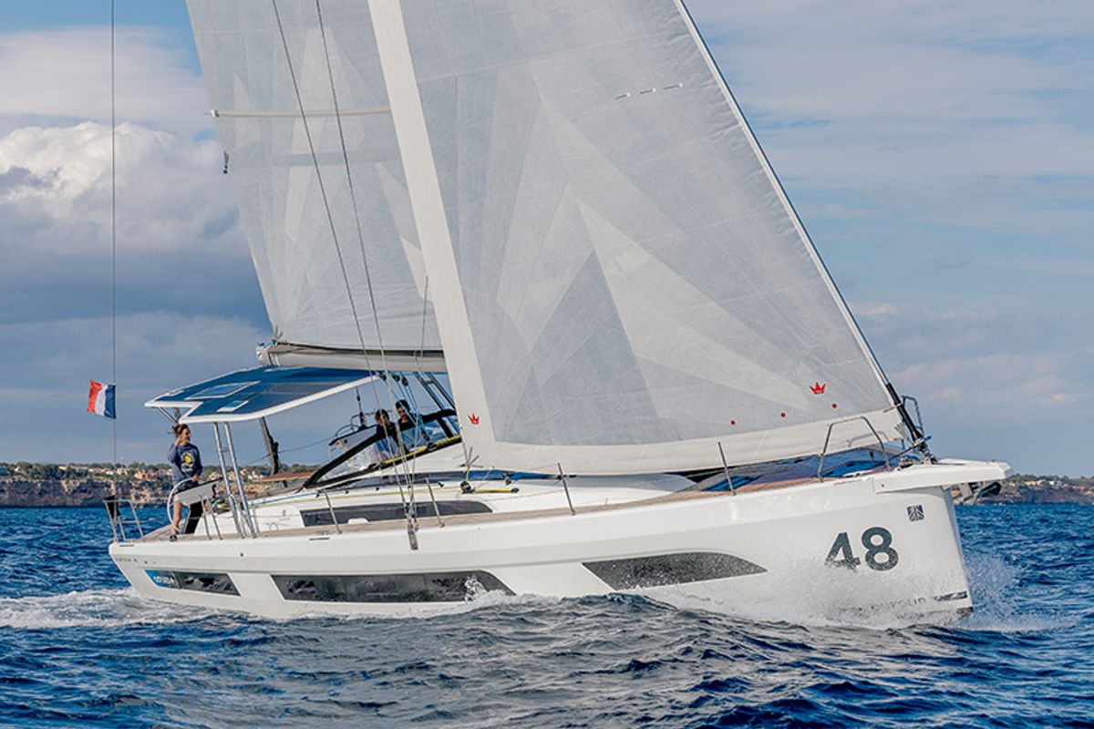 Exterior view of Nada, a Dufour 48 sailboat at Grad Šibenik, Croatia