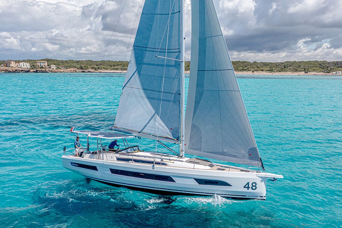Exterior view of Nada, a Dufour 48 sailboat at Grad Šibenik, Croatia