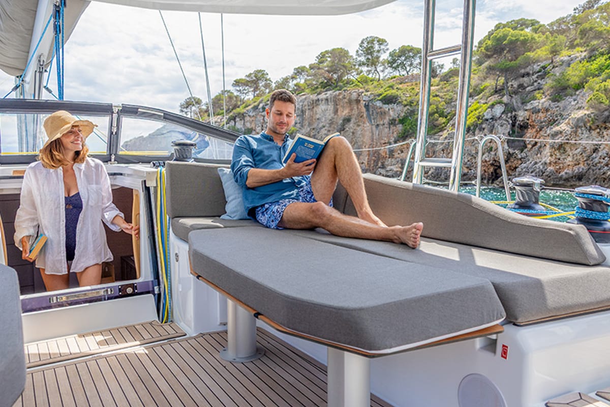 Deck of Nada, a Dufour 48 sailboat at Grad Šibenik, Croatia