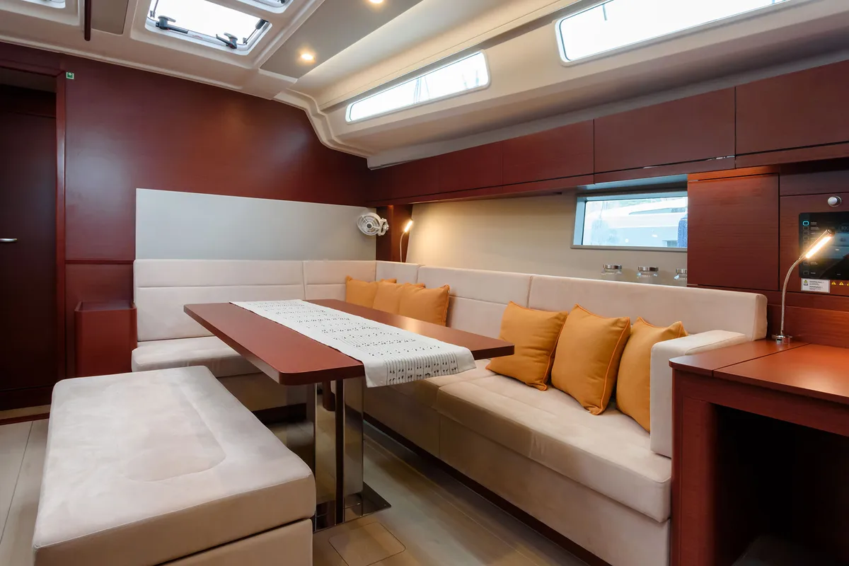 Salon of Atena, a Hanse Yachts Hanse 508 sailboat at Cannigione, Italy