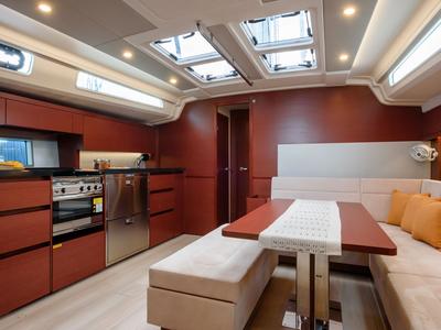 Galley of Atena, a Hanse Yachts Hanse 508 sailboat at Cannigione, Italy