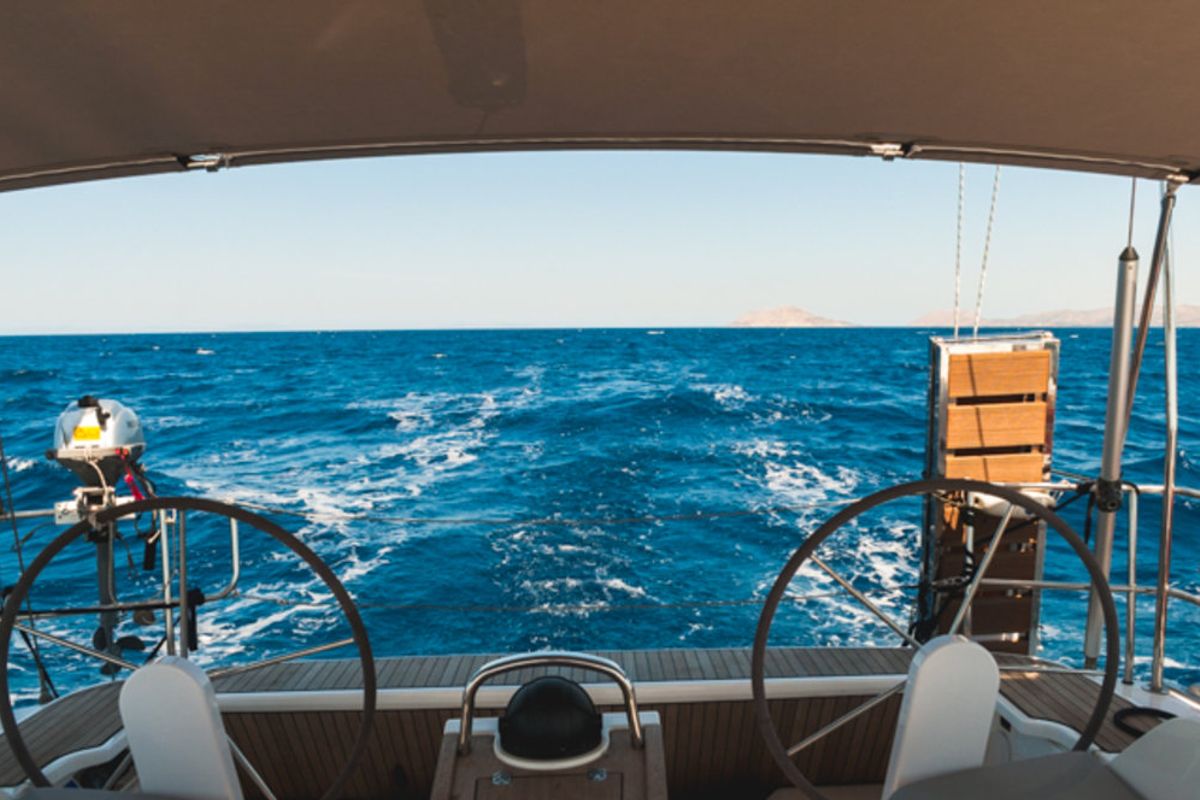 Cockpit of Ioli, a Bavaria Cruiser 46 sailboat at Athens, Greece