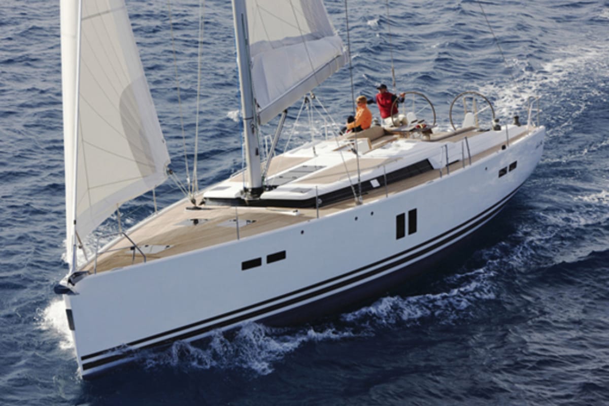 Exterior view of MAE, a Hanse Yachts Hanse 545 sailboat at Izola / Isola, Slovenia