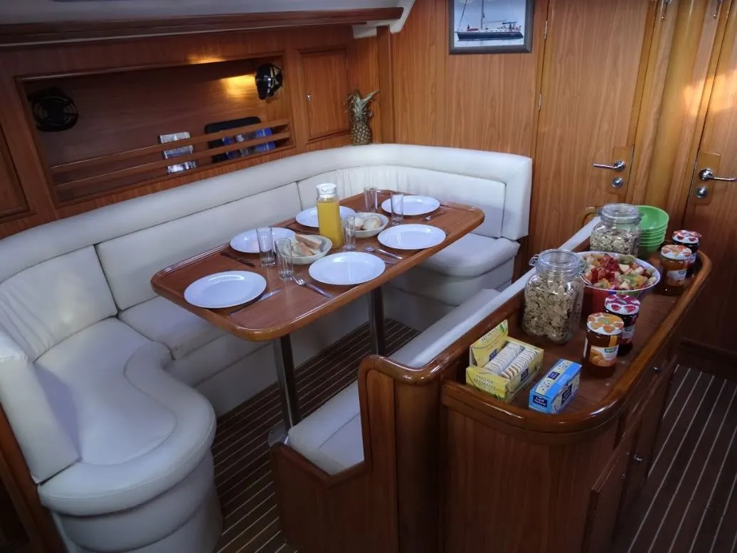 Salon of Blue Marlin, a Ocean Star 51.1 sailboat at Mykonos, Greece