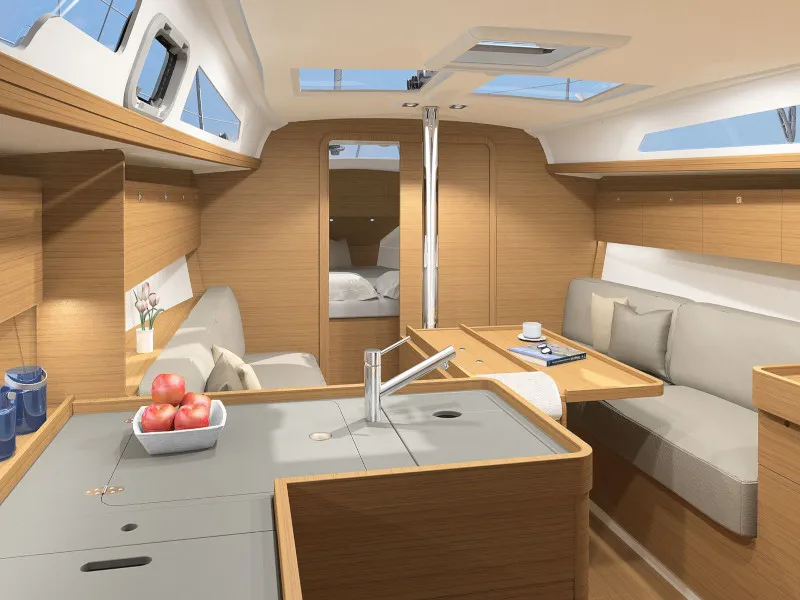 Salon of Biga, a Dufour 360 Grand Large sailboat at Capo d'Orlando, Italy