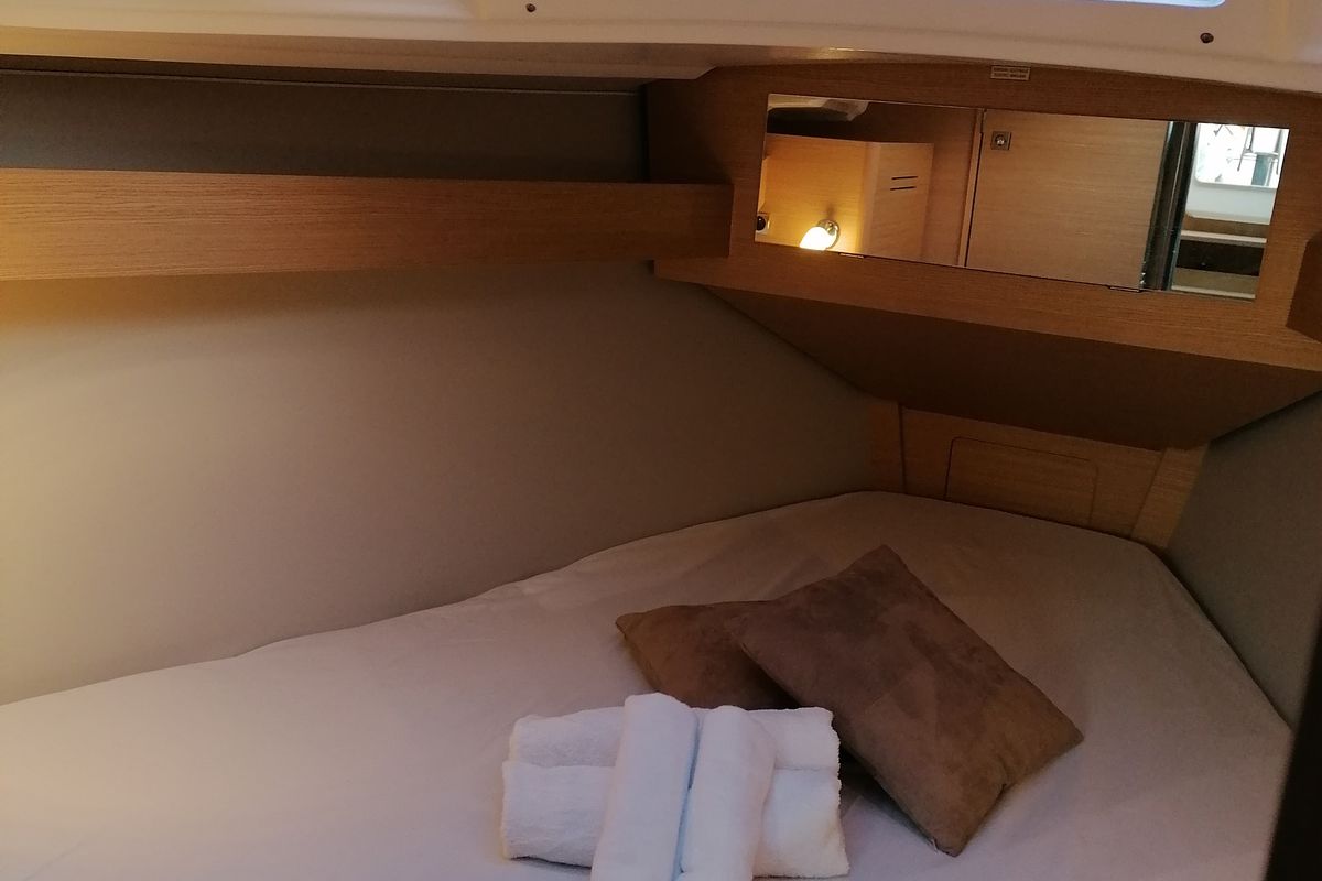Cabin on Biga, a Dufour 360 Grand Large sailboat at Capo d'Orlando, Italy
