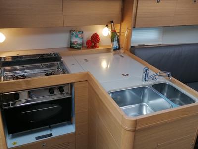 Galley of Biga, a Dufour 360 Grand Large sailboat at Capo d'Orlando, Italy