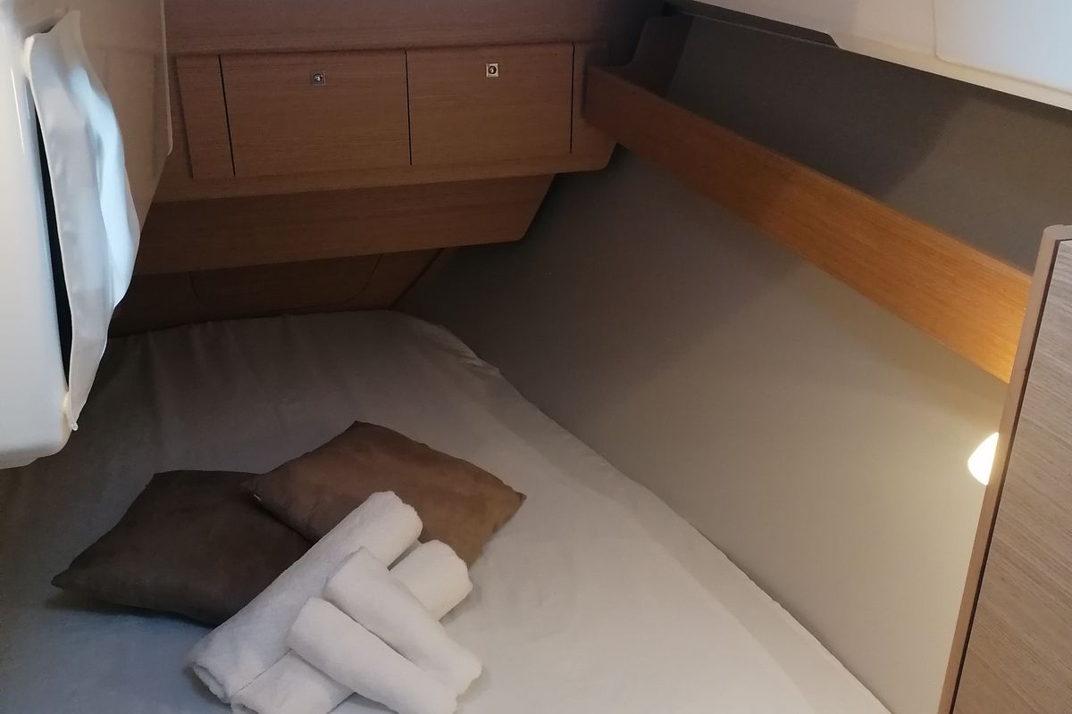 Cabin on Biga, a Dufour 360 Grand Large sailboat at Capo d'Orlando, Italy