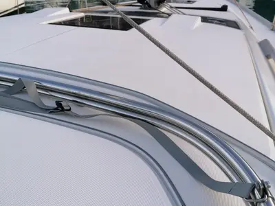 Deck of Biga, a Dufour 360 Grand Large sailboat at Capo d'Orlando, Italy