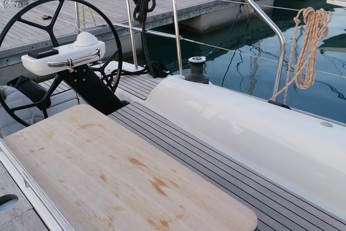 Cockpit of Biga, a Dufour 360 Grand Large sailboat at Capo d'Orlando, Italy