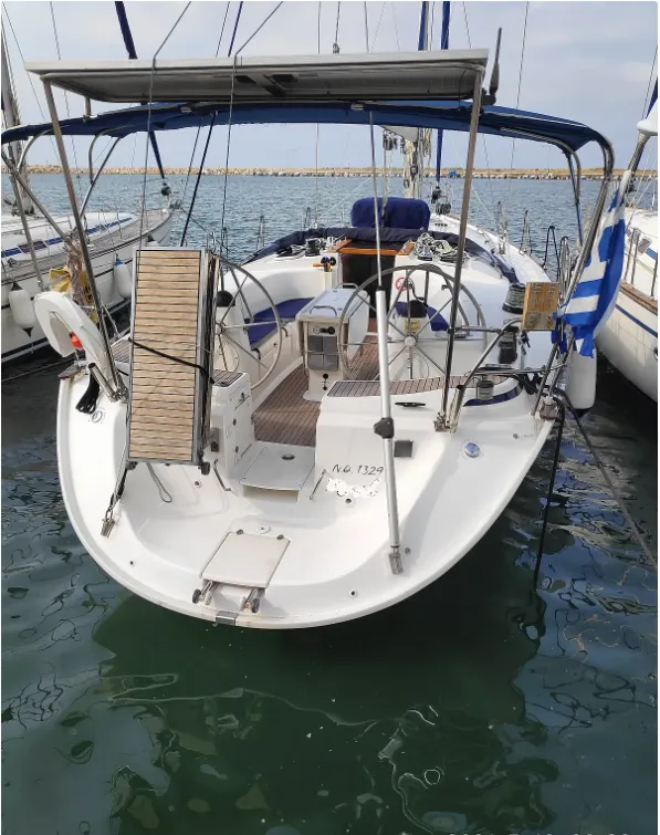 Deck of Argonaftis, a Bavaria 44 sailboat at Port of Avdira, Greece