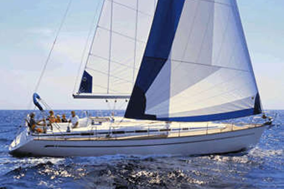 Exterior view of Argonaftis, a Bavaria 44 sailboat at Port of Avdira, Greece