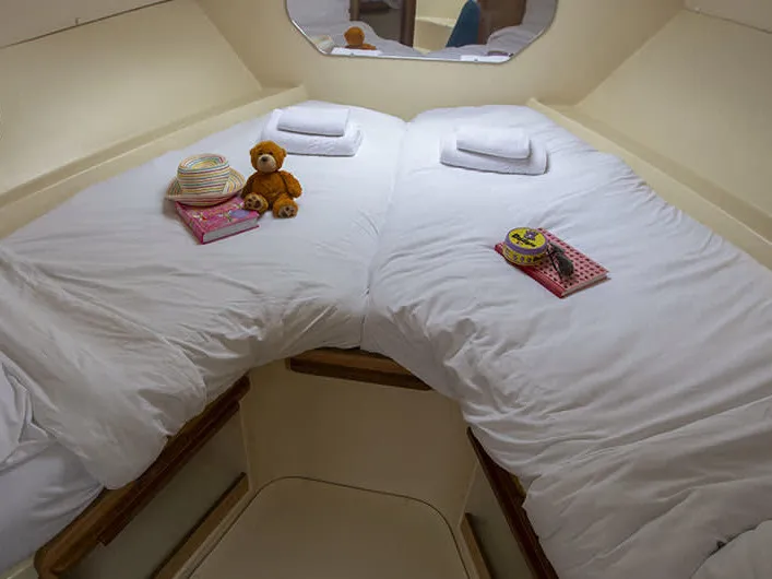 Cabin on Consul Budget 9, a Cygnet Consul motorboat at Laggan, United Kingdom