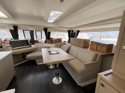 Salon of Good Vibrations, a Fountaine Pajot Saba 50 catamaran at Road Town, British Virgin Islands