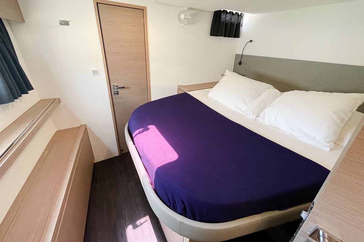 Cabin on Good Vibrations, a Fountaine Pajot Saba 50 catamaran at Road Town, British Virgin Islands